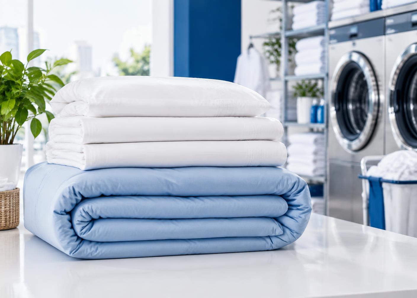 Couettes et linge de maison propres et pliés